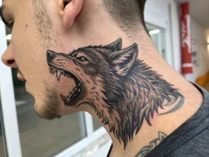 neck wolf tattoo